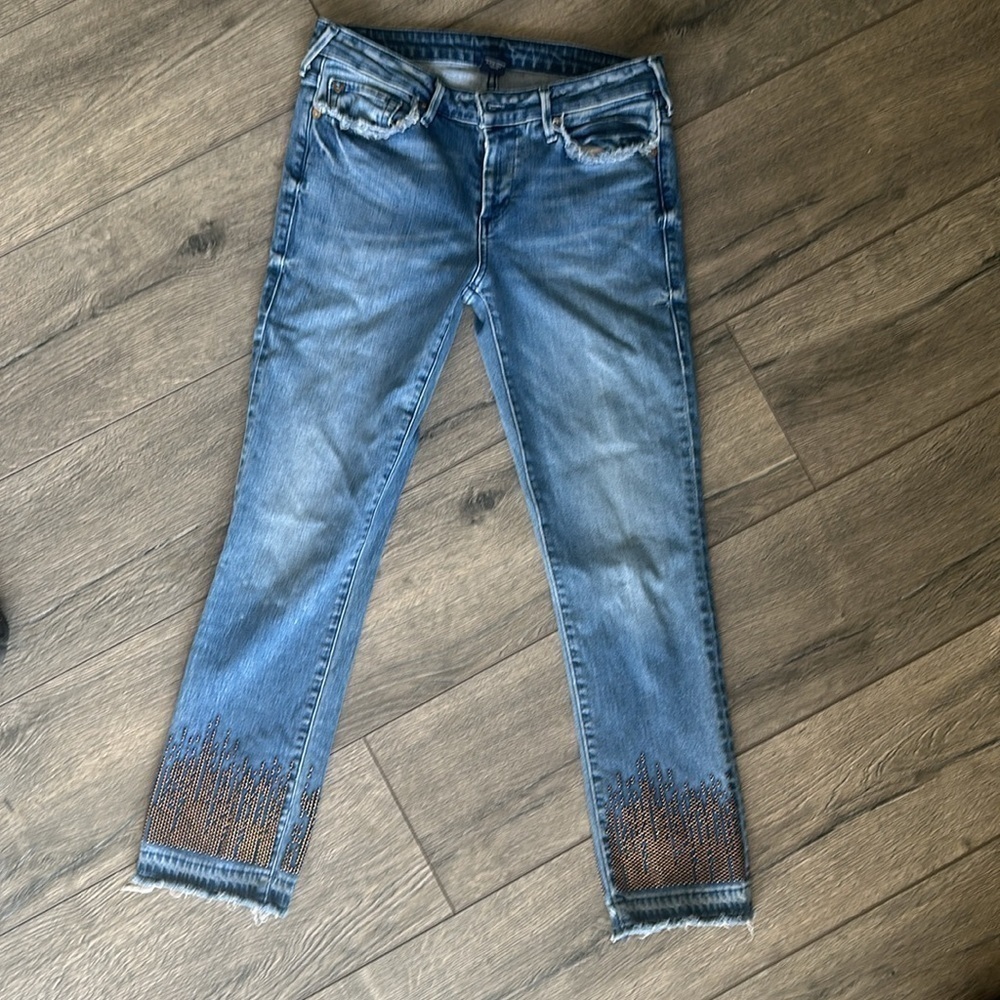 True Religion jeans size 28 Mid Rise straight crop beaded bikercore - Picture 4 of 10